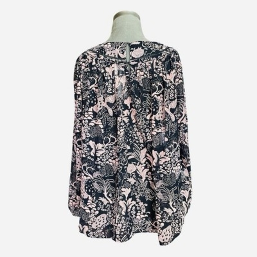 Ann Taylor Navy Blue Pink Floral Popover Blouse Size M Sheer Peasant Eyelet Top - Picture 5 of 8
